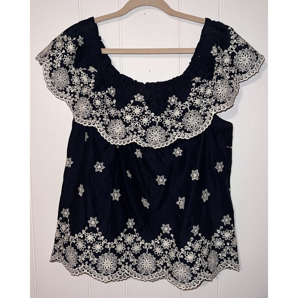 GAP Navy Embroidered Off The Shoulder Blouse Size XL NWT